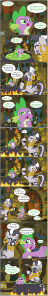 Size: 1024x6286 | Tagged: safe, artist:bbbhuey, derpibooru import, spike, zecora, dragon, zebra, cauldron, comic, female, image, jpeg, male, oblivious, this will end in tears, zecora's hut