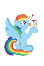 Size: 1424x2136 | Tagged: safe, artist:bbbhuey, derpibooru import, applejack, rainbow dash, pegasus, pony, appletini, duo, female, heart, image, licking, mare, micro, png, pony in a bottle, simple background, tongue out, white background