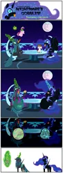 Size: 1600x4411 | Tagged: safe, artist:bbbhuey, derpibooru import, nightmare moon, pipsqueak, princess cadance, queen chrysalis, changeling, changeling queen, pony, comic:nightmare's gobbles!, age regression, belly, big belly, cocoon, colt, colt prey, comic, disguise, disguised changeling, female, filly, filly prey, foal, huge belly, image, internal, jpeg, levitation, magic, male, moon, night, telekinesis, tongue out, vore, x-ray, younger