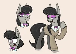 Size: 1986x1421 | Tagged: safe, artist:moonatik, derpibooru import, octavia melody, earth pony, pony, bowtie, clothes, collar, eyeshadow, female, image, makeup, mare, png, simple background, sketch, solo, sweater