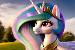 Size: 1920x1280 | Tagged: safe, derpibooru import, editor:dovakkins, machine learning generated, princess celestia, alicorn, pony, ai content, beautiful, bust, cloud, cloudy, derpibooru exclusive, ear fluff, female, forest, forest background, generator:pony diffusion v5, horn, image, jewelry, long mane, looking up, mare, peytral, png, regalia, sky, smiling, solo, tree, wavy mane, wings