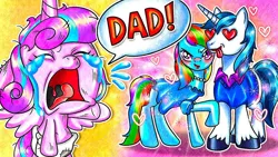 Size: 686x386 | Tagged: safe, artist:annie korea, derpibooru import, princess flurry heart, rainbow dash, shining armor, image, jpeg, sad, wat, youtube link