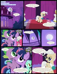 Size: 783x1021 | Tagged: safe, artist:dendoctor, derpibooru import, mayor mare, spike, twilight sparkle, dragon, pony, unicorn, comic:queen of tartarus, female, image, jpeg, mare, mare in the moon, moon, ponyville, royal guard, town hall