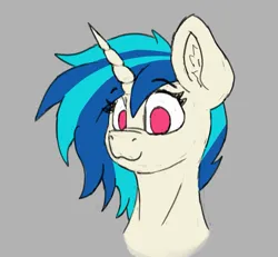 Size: 719x664 | Tagged: safe, artist:reddthebat, derpibooru import, vinyl scratch, pony, unicorn, :3, bust, ear fluff, female, gray background, image, looking at you, mare, missing accessory, no glasses, no pupils, png, simple background, smiling, smiling at you, solo