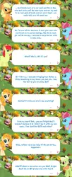 Size: 2048x5013 | Tagged: safe, derpibooru import, official, applejack, bright mac, cup cake, granny smith, pear butter, earth pony, pony, applejack's hat, apron, clothes, cowboy hat, dialogue, dialogue box, ear piercing, earring, english, event, female, flower, flower in hair, gameloft, granny smith's shawl, hat, image, jewelry, male, mare, mobile game, my little pony: magic princess, piercing, png, scarf, shawl, speech bubble, stallion, text