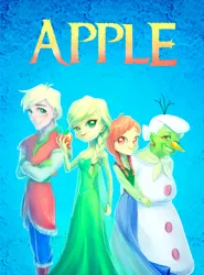 Size: 1268x1716 | Tagged: safe, artist:slueqg, derpibooru import, apple bloom, applejack, big macintosh, granny smith, human, equestria girls, anna (frozen), apple family, elsa, frozen (movie), image, jpeg, olaf, parody