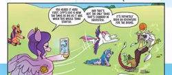 Size: 719x314 | Tagged: safe, derpibooru import, discord, izzy moonbow, pipp petals, sunny starscout, zipp storm, g5, spoiler:g5comic, spoiler:g5comic10, ball, hooves on hips, image, jpeg, old man discord, phone