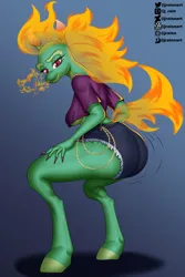 Size: 2739x4108 | Tagged: suggestive, derpibooru import, anthro, dragon, hybrid, longma, them's fightin' herds, ass, butt, community related, fire, image, jpeg, tianhuo (tfh), twerking