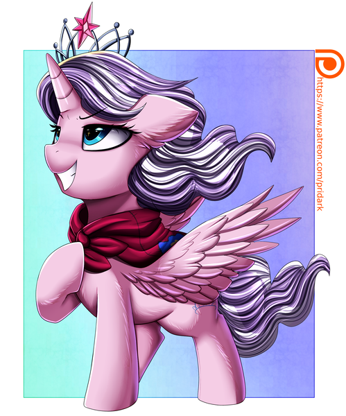 Size: 2500x3009 | Tagged: safe, artist:pridark, derpibooru import, diamond tiara, alicorn, pony, crown, female, filly, foal, image, jewelry, png, regalia, smiling, solo