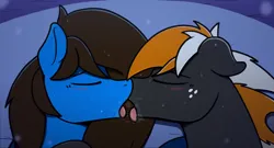 Size: 3084x1670 | Tagged: suggestive, artist:sefastpone, derpibooru import, oc, oc:appleblue, oc:se, unofficial characters only, earth pony, pony, bed, digital art, drool, freckles, gay, image, kissing, making out, male, pillow, png, stallion