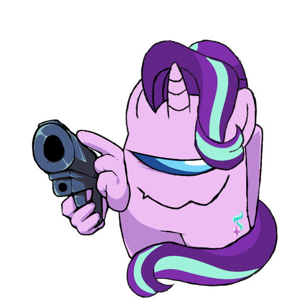 Size: 1280x1280 | Tagged: safe, artist:josephthedumbimpostor, derpibooru import, starlight glimmer, among us, gun, image, impostor, png, sus (among us), weapon