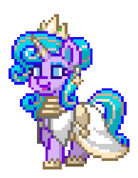 Size: 196x252 | Tagged: safe, artist:steamydonutz, derpibooru import, oc, oc:azure glamour, unofficial characters only, pony, unicorn, pony town, animated, blinking, clothes, crown, curly mane, curly tail, description, female, gif, image, jewelry, mare, regalia, solo, solo female, story included, tail, trotting, trotting in place, walking