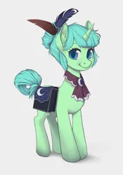 Size: 2734x3897 | Tagged: safe, artist:taytinabelle, derpibooru import, oc, oc:serenity, unofficial characters only, pony, unicorn, bag, cutie mark accessory, derpibooru exclusive, ear fluff, ear freckles, female, freckles, hair bun, happy, image, looking at you, mare, messy mane, messy tail, neckerchief, png, quill, saddle bag, simple background, smiling, solo, story in the source, tail, tail wrap, white background