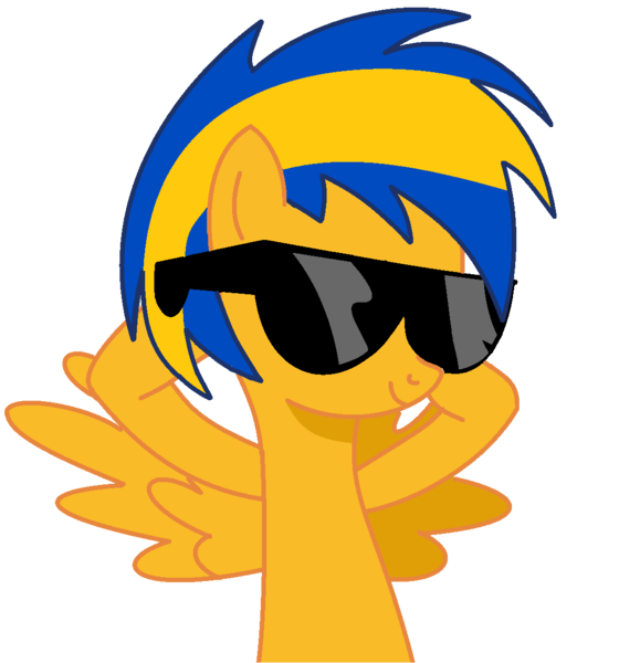 Size: 1080x1158 | Tagged: safe, artist:mlpfan3991, derpibooru import, oc, oc:flare spark, pegasus, pony, hooves behind head, image, lying down, png, simple background, smiling, solo, sunglasses, transparent background, wings