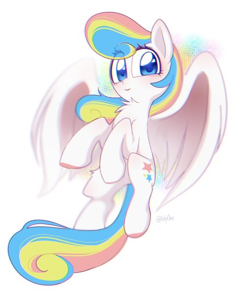 Size: 1441x1808 | Tagged: safe, artist:inkp0ne, derpibooru import, oc, unofficial characters only, pegasus, pony, chest fluff, eye clipping through hair, flying, image, jpeg, looking at you, smiling, solo, spread wings, wings
