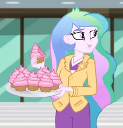 Size: 695x720 | Tagged: safe, derpibooru import, princess celestia, human, equestria girls, equestria girls series, holidays unwrapped, spoiler:eqg series (season 2), cake, cakelestia, cupcake, female, food, image, jpeg, principal celestia