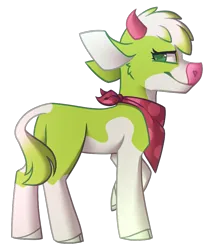 Size: 791x948 | Tagged: safe, alternate version, artist:da9mar, derpibooru import, cow, them's fightin' herds, alternate color palette, arizona (tfh), community related, female, image, looking back, png, side view, simple background, smiling, solo, transparent background