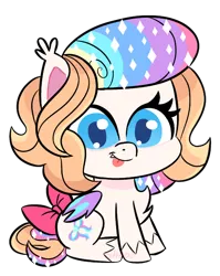 Size: 500x627 | Tagged: safe, artist:shebasoda, derpibooru import, oc, oc:frosting sparkle pie, unofficial characters only, bat pony, pony, my little pony: pony life, bat pony oc, bat wings, bow, chest fluff, colored wings, ear tufts, fangs, female, folded wings, image, looking at you, mare, multicolored wings, png, simple background, sitting, sparkly mane, sparkly tail, tail, tail bow, teal eyes, tongue out, transparent background, unshorn fetlocks, wings
