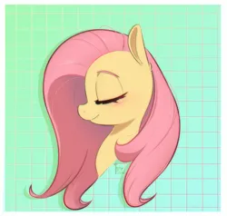 Size: 1000x952 | Tagged: safe, artist:inkypuso, derpibooru import, fluttershy, pegasus, pony, bust, eyes closed, female, gray background, grid, image, jpeg, mare, profile, simple background, smiling, solo