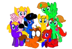 Size: 900x608 | Tagged: safe, artist:livingonlaughs, derpibooru import, ponified, earth pony, pegasus, pony, unicorn, blanket, charlie brown, female, flying, freckles, g4, glasses, heather wold, image, linus van pelt, lucy van pelt, lying down, male, marcie, mare, peanuts, pepermint patty, png, prone, sally brown, schroeder, simple background, sitting, smiling, stallion, the little red haired girl, transparent background, you're a good man charlie brown