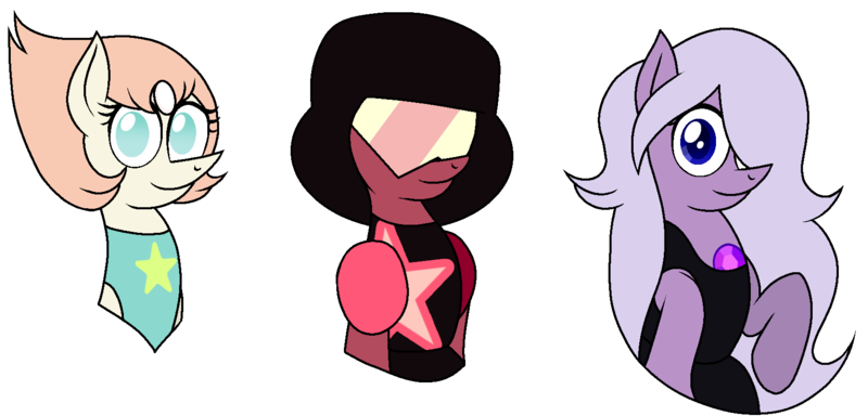 Size: 1628x781 | Tagged: safe, artist:siti shafiyyah, ponified, earth pony, pony, amethyst (steven universe), crossover, crystal gems, female, garnet (steven universe), glasses, ibispaint x, image, mare, pearl (steven universe), png, simple background, smiling at you, steven universe, transparent background, trio, trio female, visor, watermark