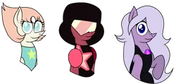 Size: 1628x781 | Tagged: safe, artist:siti shafiyyah, ponified, earth pony, pony, amethyst (steven universe), crossover, crystal gems, female, garnet (steven universe), glasses, ibispaint x, image, mare, pearl (steven universe), png, simple background, smiling at you, steven universe, transparent background, trio, trio female, visor, watermark
