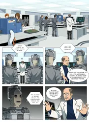 Size: 1022x1414 | Tagged: safe, artist:justdreamer22, derpibooru import, cyberman, comic:attack of the cyberman, g5, clothes, crossover, doctor who, enslaved, image, lab coat, laboratory, png, professor