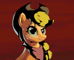 Size: 2493x2027 | Tagged: safe, artist:mandumustbasukanemen, derpibooru import, applejack, earth pony, pony, bust, female, hat, image, jpeg, looking at you, mare, portrait, red background, red scarf, simple background, smiling, solo, stylized