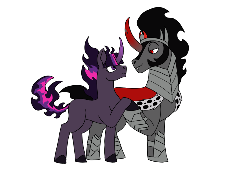 Size: 1414x1000 | Tagged: safe, artist:zetikoopa, derpibooru import, king sombra, twilight sparkle, pony, umbrum, unicorn, couple, female, image, love, male, mare, png, shipping, simple background, species swap, stallion, straight, transparent background, twibra