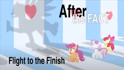 Size: 1280x720 | Tagged: safe, artist:mlp-silver-quill, derpibooru import, apple bloom, scootaloo, sweetie belle, oc, oc:silver quill, after the fact, after the fact:flight to the finish, apple bloom's bow, bow, hair bow, hearts as strong as horses, image, implied oc, png, shadow, text, title card