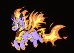 Size: 1360x970 | Tagged: safe, artist:shkika, derpibooru import, oc, unofficial characters only, dragon, hybrid, longma, black background, fiery wings, flying, image, jpeg, looking at you, mane of fire, simple background, solo, tail, tail of fire, wings