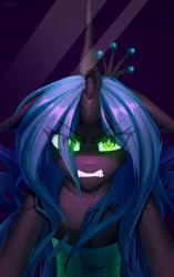Size: 1535x2447 | Tagged: safe, artist:setharu, derpibooru import, queen chrysalis, changeling, pony, bust, collaboration, collaboration:meet the best showpony, fangs, female, horn, image, looking at you, mare, png, portrait, solo