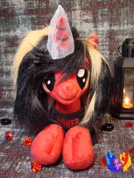 Size: 2304x3072 | Tagged: safe, artist:1stastrastudio, derpibooru import, ponified, pony, unicorn, all time low, clothes, commission, glow, glowing horn, horn, image, irl, jack barakat, jpeg, lying down, male, photo, plushie, prone, shirt, solo, stallion, t-shirt