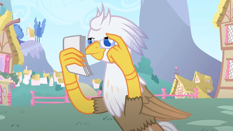 Size: 1280x720 | Tagged: safe, artist:mlp-silver-quill, derpibooru import, oc, oc:silver quill, hippogriff, after the fact, after the fact:flight to the finish, glasses, image, png, ponyville, stack of papers