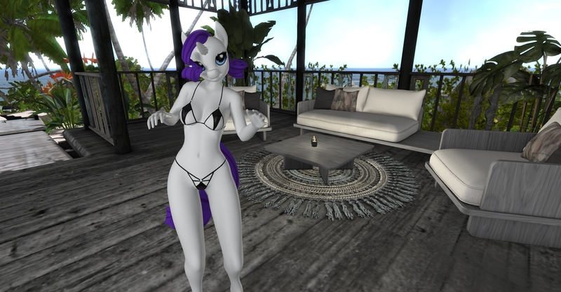 Size: 1920x1001 | Tagged: suggestive, derpibooru import, screencap, rarity, anthro, 3d, bikini, clothes, female, image, jpeg, second life, sexy, solo, solo female, swimsuit, video at source, video in description