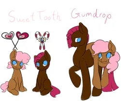 Size: 3453x2868 | Tagged: safe, artist:grace-likes-cake, derpibooru import, oc, oc:gumdrop, oc:sweet tooth, earth pony, pony, brother and sister, colt, female, filly, foal, fraternal twins, image, jpeg, male, mare, name, no pupils, offspring, parent:cheese sandwich, parent:pinkie pie, parents:cheesepie, siblings, simple background, stallion, white background