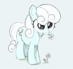Size: 255x239 | Tagged: safe, anonymous artist, artist:anonymous, linky, shoeshine, earth pony, pony, cute, eating, female, flower, image, jpeg, low res image, mare, simple background, solo