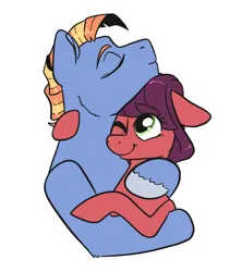 Size: 1512x1700 | Tagged: safe, artist:smirk, derpibooru import, oc, oc:grenadine, oc:stone slag, pony, cute, duo, eyes closed, female, floppy ears, hug, husband and wife, image, male, mare, married couple, one eye closed, png, simple background, smiling, stallion, straight, transparent background