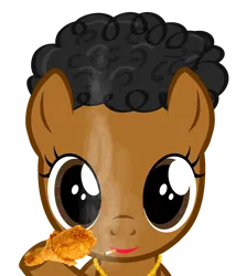 Size: 1250x1457 | Tagged: safe, anonymous artist, edit, bird, chicken, pony, afro, black mane, brown coat, brown eyes, female, filly, gold necklace, image, jewelry, lipstick, necklace, nigger, png, red lipstick, solo