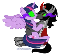 Size: 1000x895 | Tagged: safe, artist:jennieoo, derpibooru import, king sombra, twilight sparkle, twilight sparkle (alicorn), alicorn, pony, unicorn, female, hug, hugging a pony, image, kiss on the lips, kissing, male, mind control, png, show accurate, simple background, sitting on lap, sombra eyes, straight, transparent background, vector