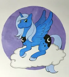 Size: 1148x1280 | Tagged: safe, artist:darkhestur, derpibooru import, princess luna, alicorn, cloud, g1 style, image, marker drawing, on a cloud, png, simple background, sitting, sitting on cloud, solo, traditional art