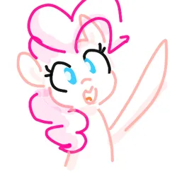 Size: 357x356 | Tagged: safe, artist:somethingatall, ponerpics import, pinkie pie, earth pony, pony, female, gartic phone, happy, image, mare, open mouth, png, simple background, smiling, waving, white background