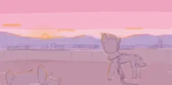 Size: 708x352 | Tagged: safe, artist:somethingatall, ponerpics import, earth pony, chains, gartic phone, image, mountain, png, prisoner, silhouette, sunset