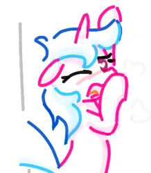 Size: 286x328 | Tagged: suggestive, artist:somethingatall, ponerpics import, pony, unicorn, against wall, blushing, female, floppy ears, gartic phone, heart eyes, heavy breathing, image, implied sex, mare, one eye closed, open mouth, png, simple background, solo, white background, wingding eyes