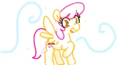 Size: 682x359 | Tagged: safe, artist:algoatall, ponerpics import, parasol, pegasus, pony, female, gartic phone, happy, image, looking at you, mare, open mouth, png, simple background, smiling, solo, sparkles, spread wings, white background, wings