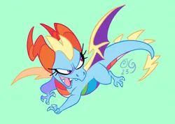 Size: 3579x2551 | Tagged: safe, artist:janegumball, derpibooru import, rainbow dash, dragon, crossover, dragoness, dragonified, female, green background, high res, horns, image, open mouth, open smile, png, rainbow dragon, simple background, smiling, smirk, solo, species swap, spread wings, spyro the dragon (series), wings