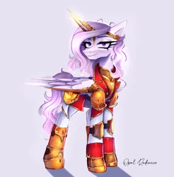 Size: 2800x2840 | Tagged: safe, artist:opal_radiance, derpibooru import, oc, oc:iron glamour, pegasus, pony, armor, armored pony, helmet, horn, image, png, solar empire, solo