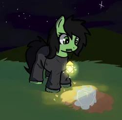 Size: 706x695 | Tagged: safe, artist:neuro, derpibooru import, oc, oc:anonfilly, unofficial characters only, earth pony, ghost, ghost pony, pony, undead, eyes closed, female, filly, image, lantern, looking down, mare, mouth hold, night, png, smiling