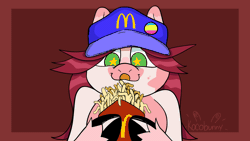 Size: 1920x1080 | Tagged: safe, artist:kocobunnyy, derpibooru import, screencap, oc, earth pony, pony, animated, food, french fries, gif, image, licking, mcdonald's, solo, tongue out