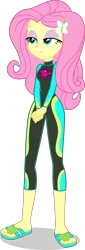 Size: 1360x4009 | Tagged: safe, alternate version, artist:dustinwatsongkx, derpibooru import, fluttershy, human, equestria girls, equestria girls series, barefoot, clothes, feet, female, fluttershy's wetsuit, image, lidded eyes, png, sandals, simple background, solo, swimsuit, transparent background, vector, wetsuit